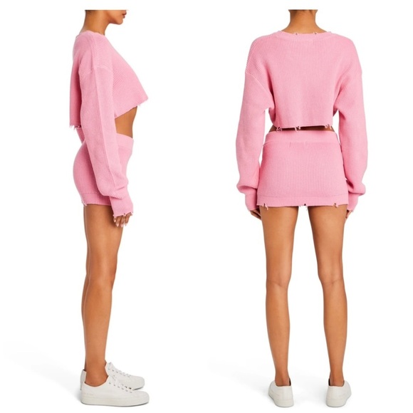 SER.O.YA x Retrofete Shredded Punk Grunge Knit Mini Skirt Bubble Gum Pink | XS - Picture 4 of 10